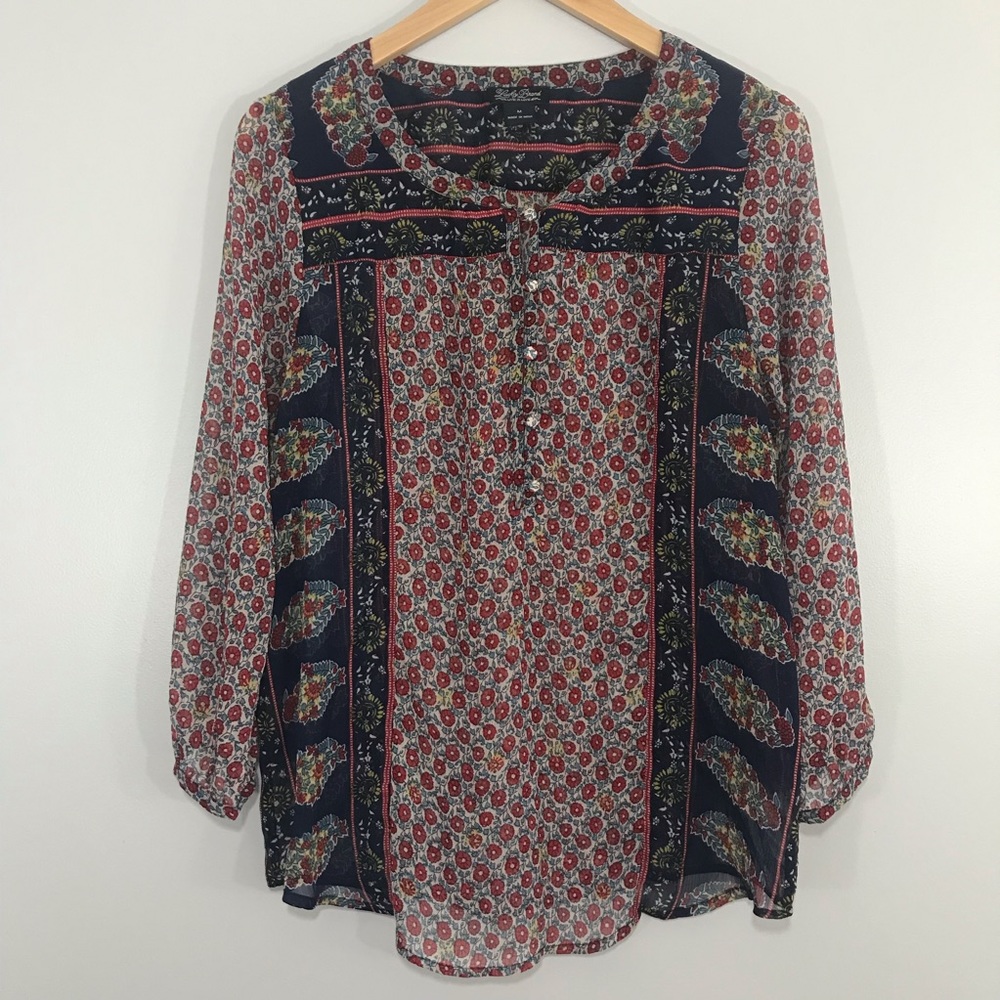 👗 Lucky Brand Silky Floral Long Sleeve Top